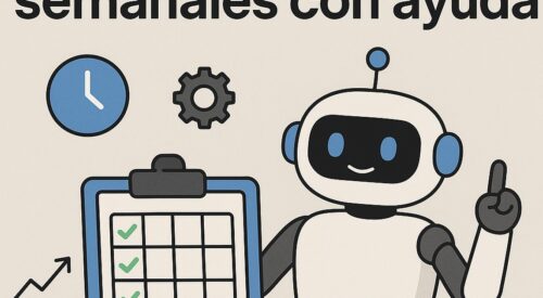 Ilustración de cómo crear rutinas semanales ayuda inteligencia artificial con estilo tecnológico y limpio.