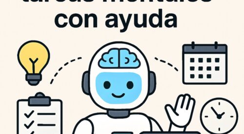 Ilustración de cómo delegar tareas mentales ayuda ia con estilo tecnológico y limpio.