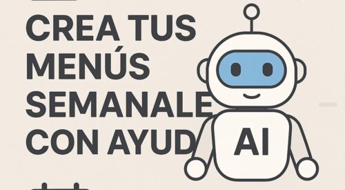 Ilustración de crea tus menús semanales ayuda ia con estilo tecnológico y limpio.