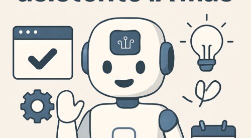 Ilustración de cuál es asistente ia más útil día a con estilo tecnológico y limpio.