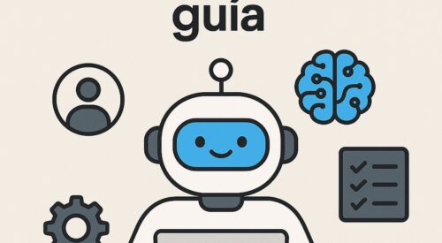 Ilustración de ia personas ansiedad guía primeros pasos con estilo tecnológico y limpio.