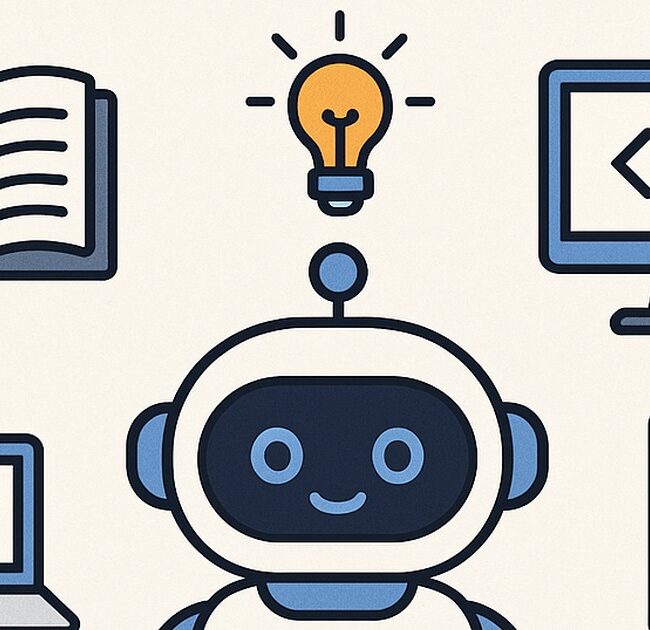 Ilustración de ia como compañero estudio trucos estudiantes con estilo tecnológico y limpio.