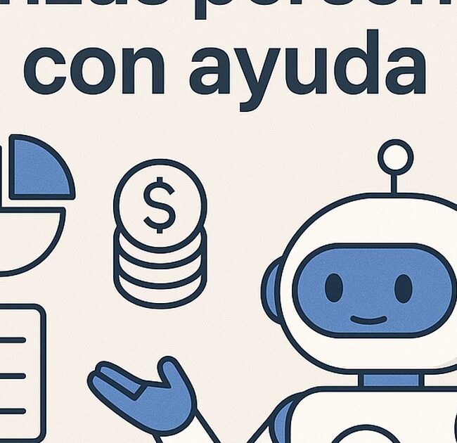 Ilustración de organiza tus finanzas personales ayuda inteligencia artificial con estilo tecnológico y limpio.