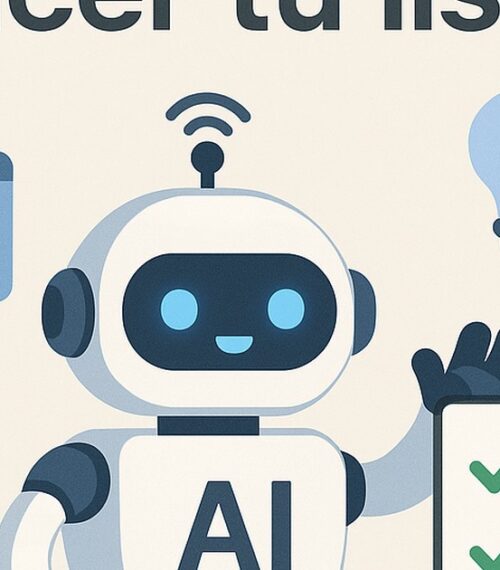 Ilustración de usa ia hacer tu lista compra semanal con estilo tecnológico y limpio.