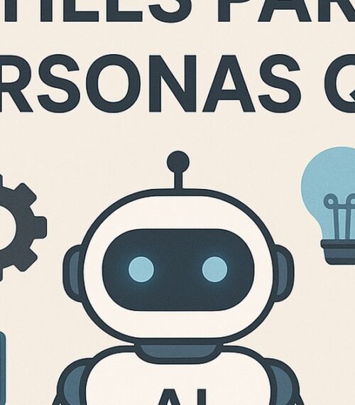 Ilustración de 10 prompts útiles personas que no saben dónde con estilo tecnológico y limpio.