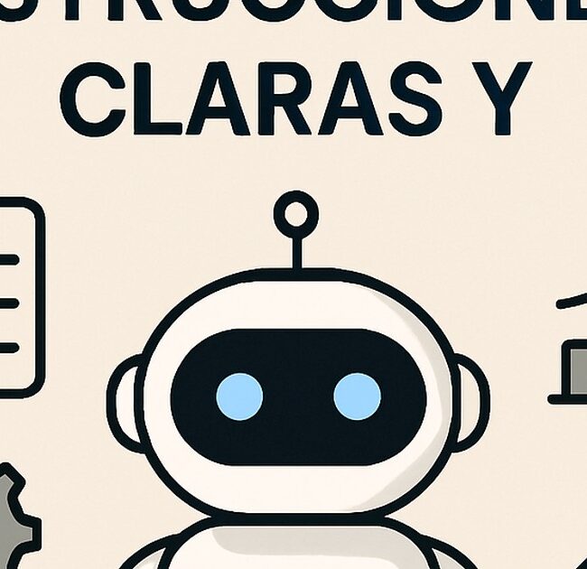Ilustración de aprende a dar instrucciones claras efectivas a ia con estilo tecnológico y limpio.