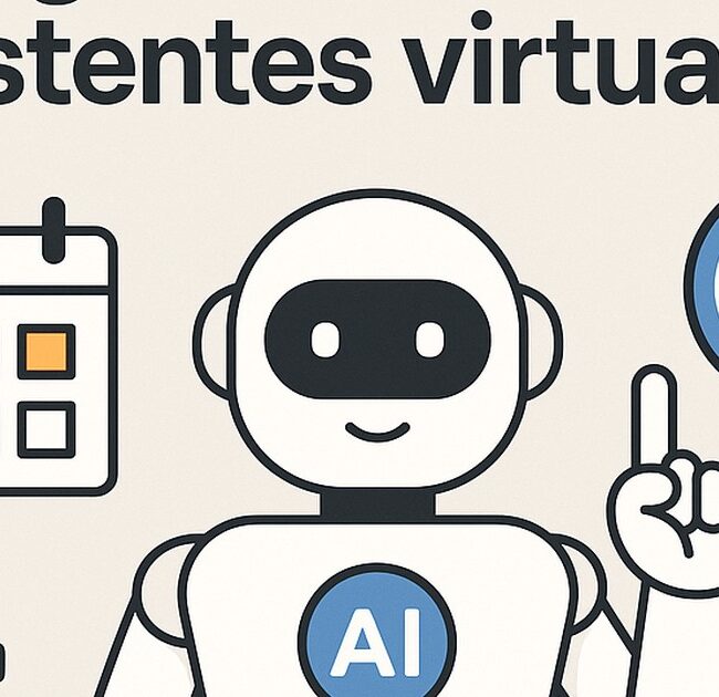 Ilustración de automatiza tu agenda asistentes virtuales inteligentes con estilo tecnológico y limpio.