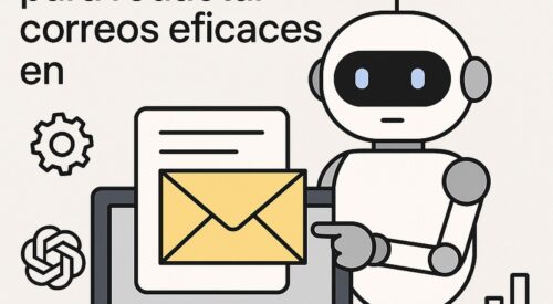 Ilustración de chatgpt redactar correos eficaces trabajo con estilo tecnológico y limpio.