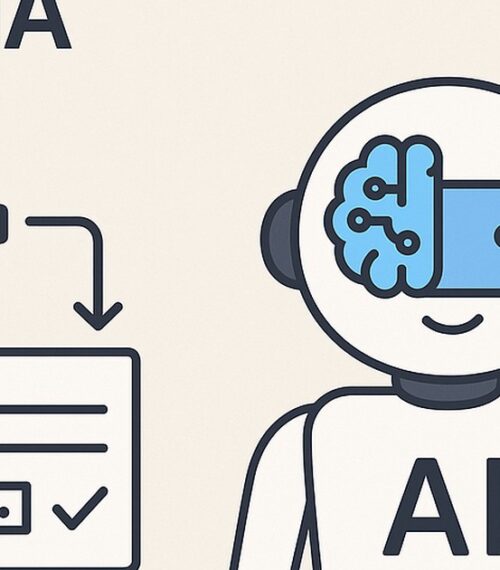 Ilustración de cómo automatizar pequeñas tareas ia sin saber programar con estilo tecnológico y limpio.