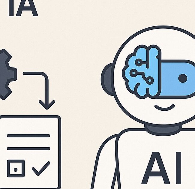 Ilustración de cómo automatizar pequeñas tareas ia sin saber programar con estilo tecnológico y limpio.