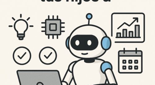 Ilustración de cómo enseñar a tus hijos a usar ia con estilo tecnológico y limpio.