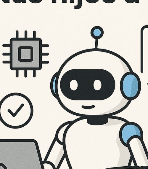 Ilustración de cómo enseñar a tus hijos a usar ia con estilo tecnológico y limpio.