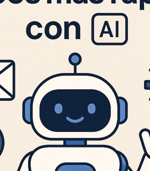 Ilustración de cómo escribir correos más rápidos inteligencia artificial con estilo tecnológico y limpio.