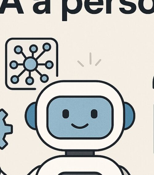 Ilustración de cómo explicar ia a personas mayores con estilo tecnológico y limpio.