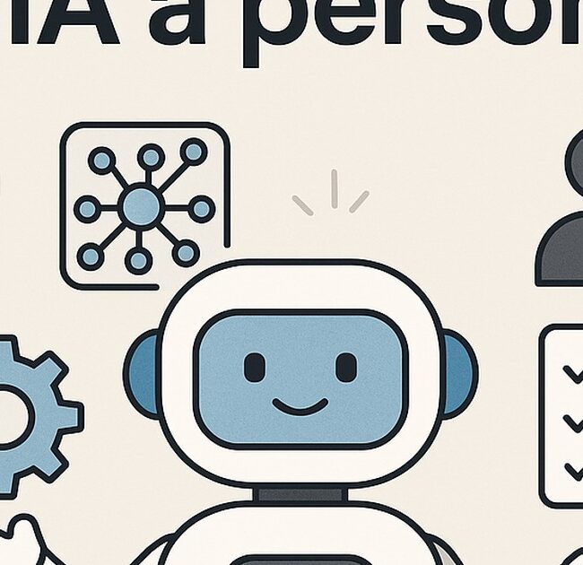 Ilustración de cómo explicar ia a personas mayores con estilo tecnológico y limpio.