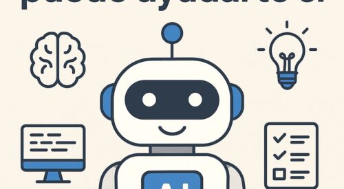 Ilustración de cómo ia puede ayudarte si estás búsqueda empleo con estilo tecnológico y limpio.