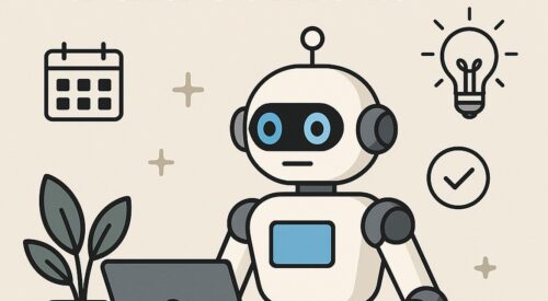 Ilustración de cómo programar tu día como lo haría asistente con estilo tecnológico y limpio.