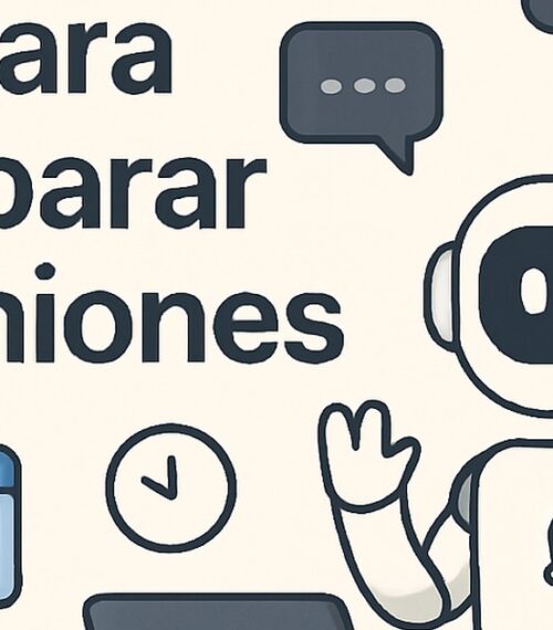 Ilustración de cómo usar ia preparar reuniones o presentaciones con estilo tecnológico y limpio.