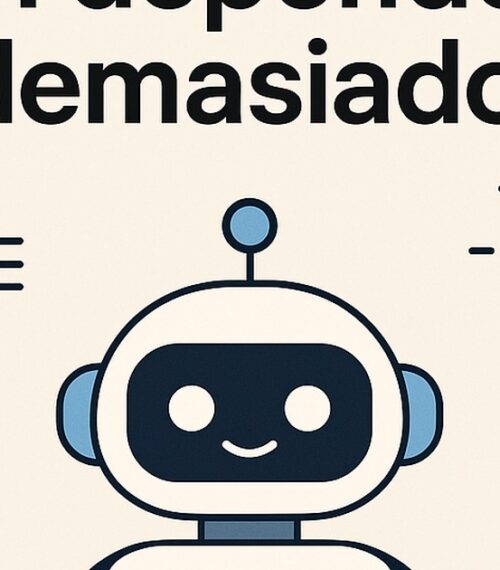 Ilustración de cómo usar ia sin depender demasiado ella con estilo tecnológico y limpio.