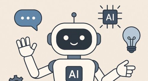 Ilustración de cómo usar ia sin sentirte abrumado con estilo tecnológico y limpio.