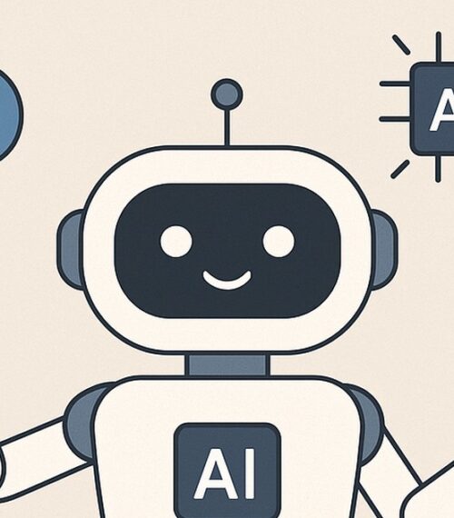 Ilustración de cómo usar ia sin sentirte abrumado con estilo tecnológico y limpio.