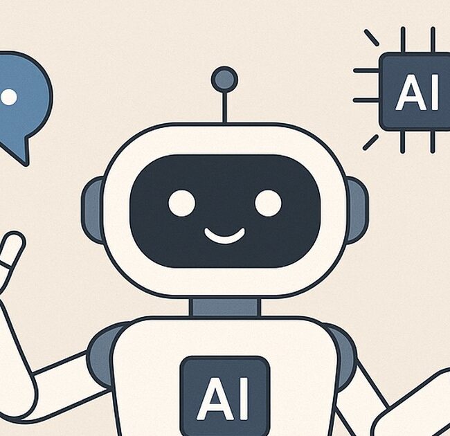 Ilustración de cómo usar ia sin sentirte abrumado con estilo tecnológico y limpio.