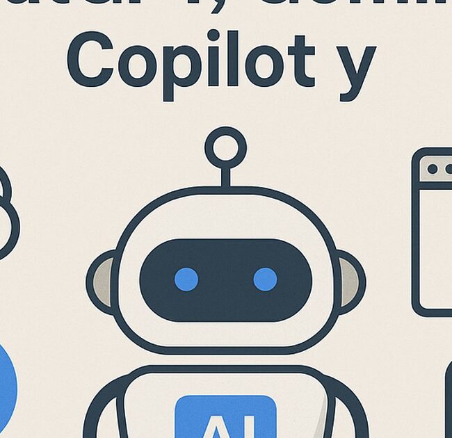 Ilustración de comparativa entre chatgpt gemini copilot claude con estilo tecnológico y limpio.