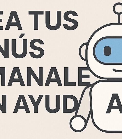 Ilustración de crea tus menús semanales ayuda ia con estilo tecnológico y limpio.