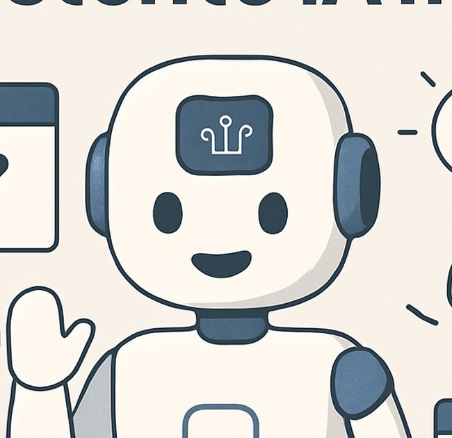 Ilustración de cuál es asistente ia más útil día a con estilo tecnológico y limpio.