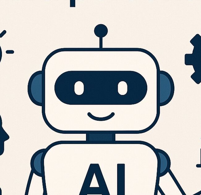 Ilustración de ia como apoyo personas mayores usos sencillos con estilo tecnológico y limpio.