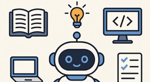 Ilustración de ia como compañero estudio trucos estudiantes con estilo tecnológico y limpio.