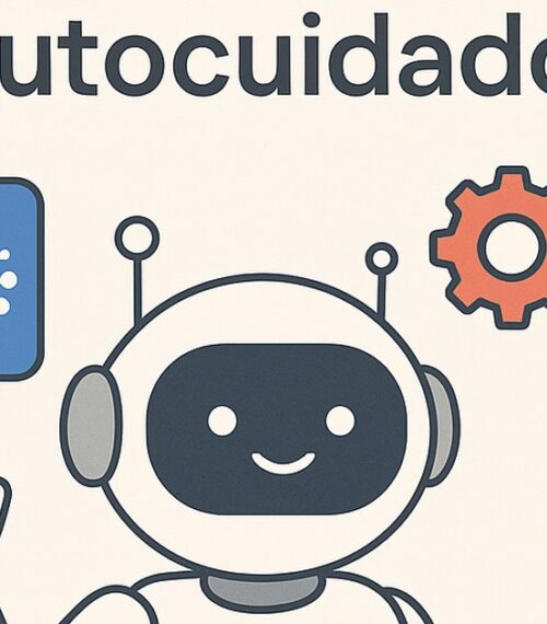 Ilustración de ia como herramienta autocuidado con estilo tecnológico y limpio.