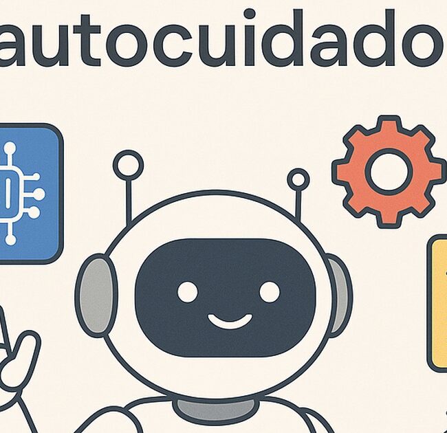 Ilustración de ia como herramienta autocuidado con estilo tecnológico y limpio.