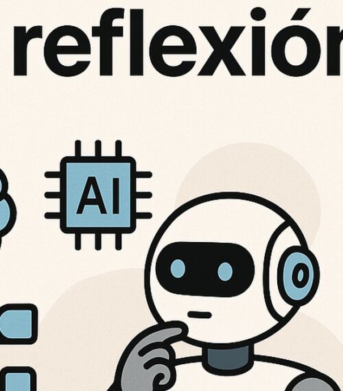 Ilustración de ia como herramienta reflexión crecimiento personal con estilo tecnológico y limpio.