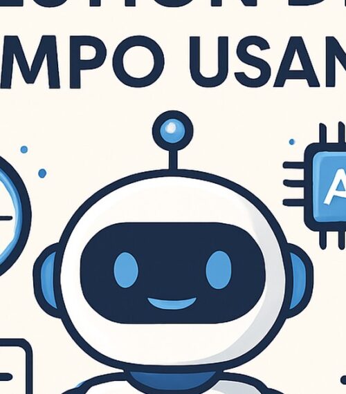 Ilustración de mejora tu gestión tiempo usando asistentes virtuales con estilo tecnológico y limpio.