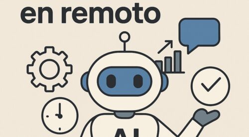 Ilustración de optimiza tu jornada laboral remoto ayuda ia con estilo tecnológico y limpio.
