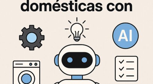 Ilustración de prompts automatizar tareas domésticas ia con estilo tecnológico y limpio.