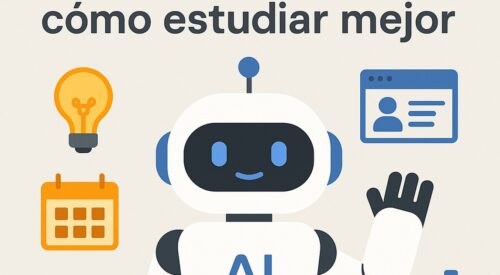 Ilustración de prompts estudiantes cómo estudiar mejor ia con estilo tecnológico y limpio.