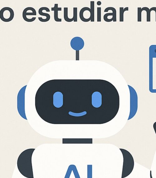 Ilustración de prompts estudiantes cómo estudiar mejor ia con estilo tecnológico y limpio.