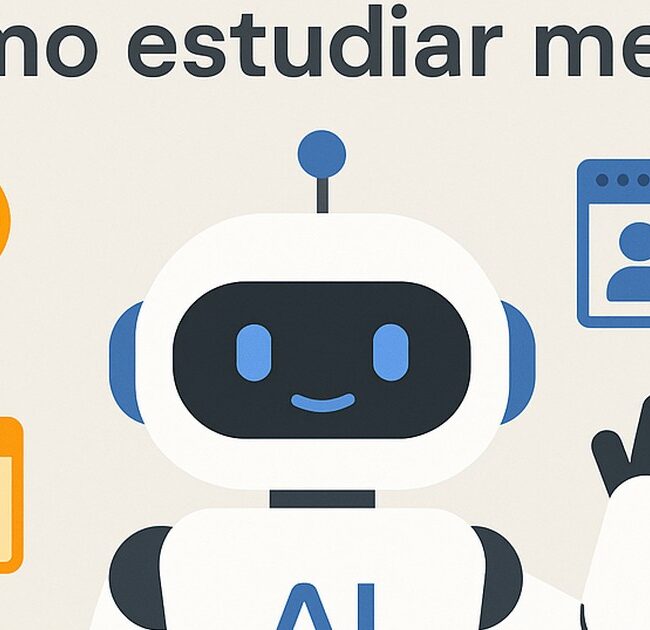 Ilustración de prompts estudiantes cómo estudiar mejor ia con estilo tecnológico y limpio.