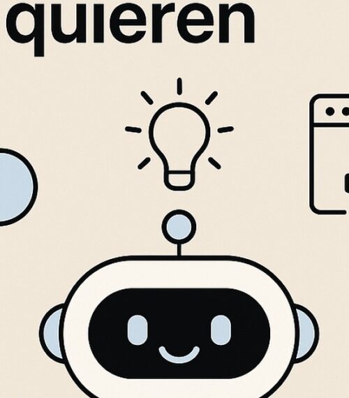 Ilustración de prompts personas mayores que quieren aprender ia con estilo tecnológico y limpio.