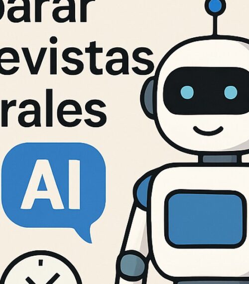 Ilustración de prompts preparar entrevistas laborales ia con estilo tecnológico y limpio.