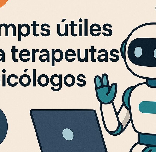 Ilustración de prompts útiles terapeutas psicólogos con estilo tecnológico y limpio.
