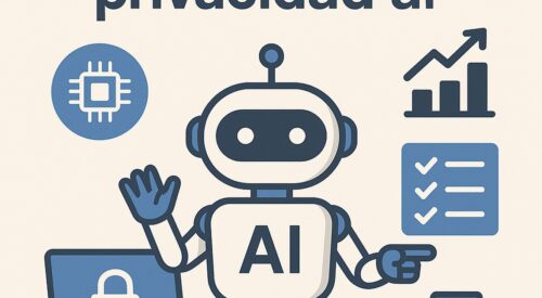 Ilustración de qué pasa tu privacidad al usar inteligencia artificial con estilo tecnológico y limpio.