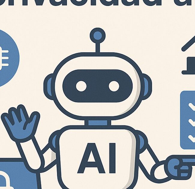 Ilustración de qué pasa tu privacidad al usar inteligencia artificial con estilo tecnológico y limpio.