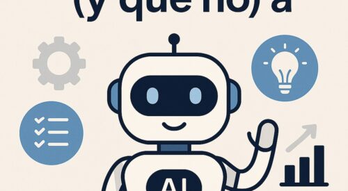 Ilustración de qué pedirle qué no a ia si eres con estilo tecnológico y limpio.