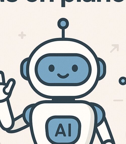 Ilustración de transforma tus ideas planes acción ia con estilo tecnológico y limpio.